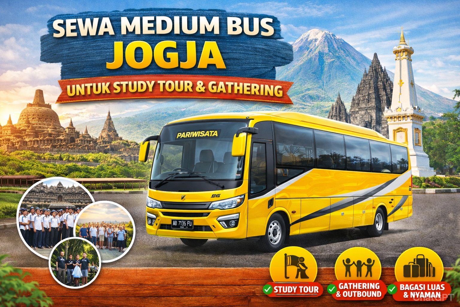 Sewa Medium Bus Jogja untuk Study Tour & Gathering
